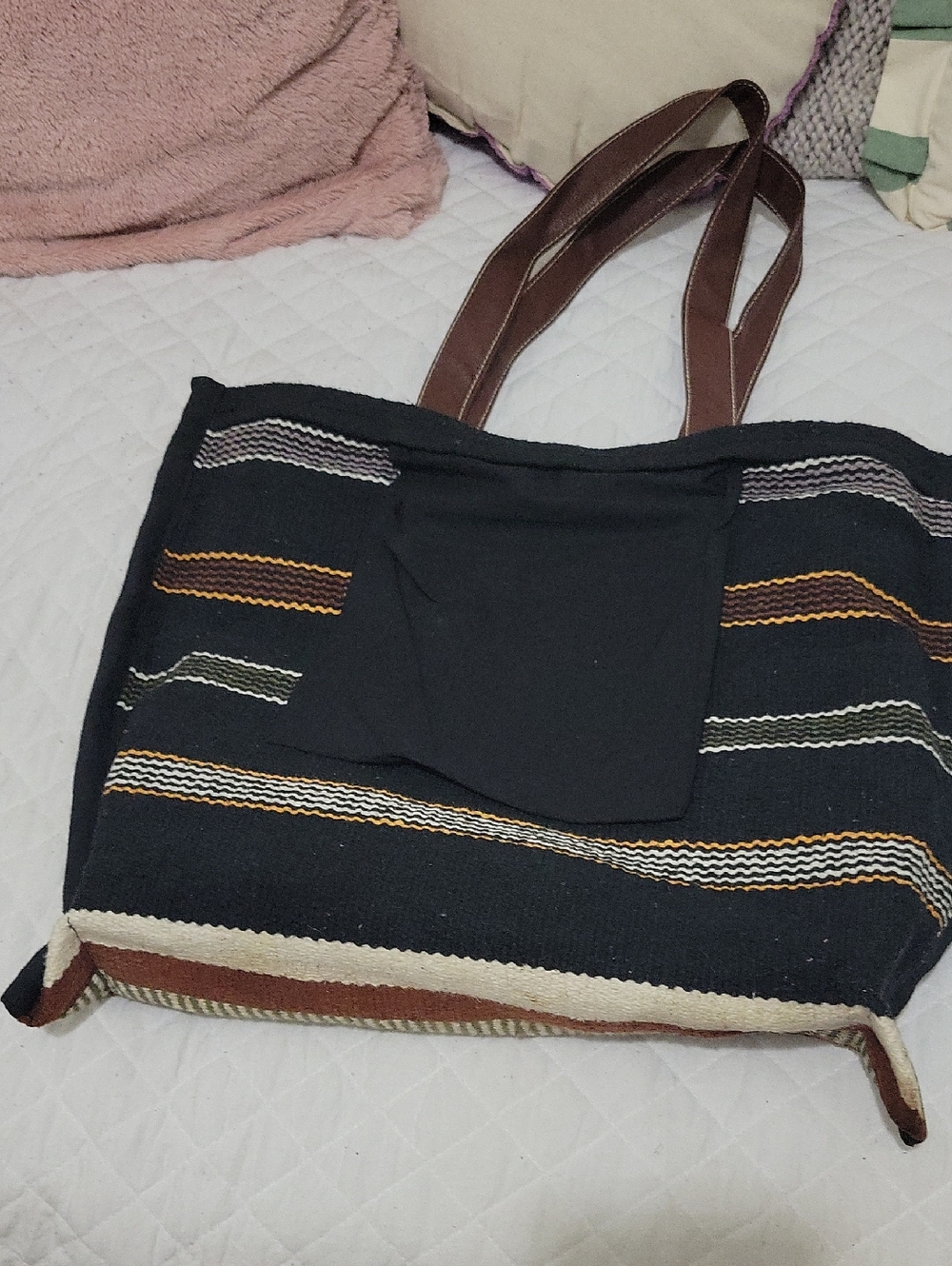 Southwestern Woven Tote Bag in Black, Brown & Cream - Picture 4 of 9